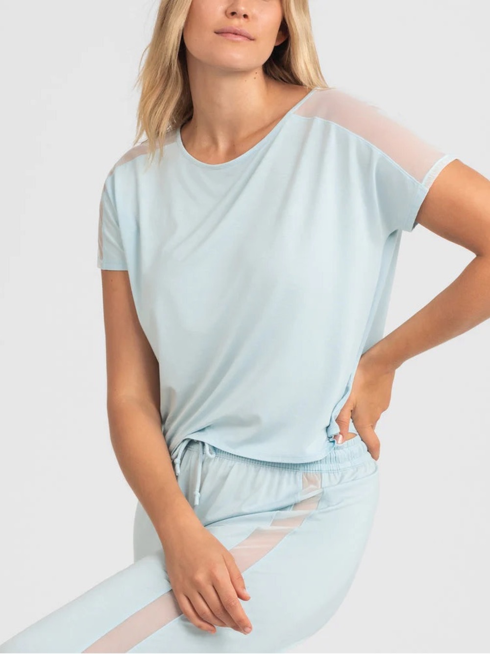 Honeylove BlissWear Lounge Set Short Sleeve Top & Pants Blue Size M Like New